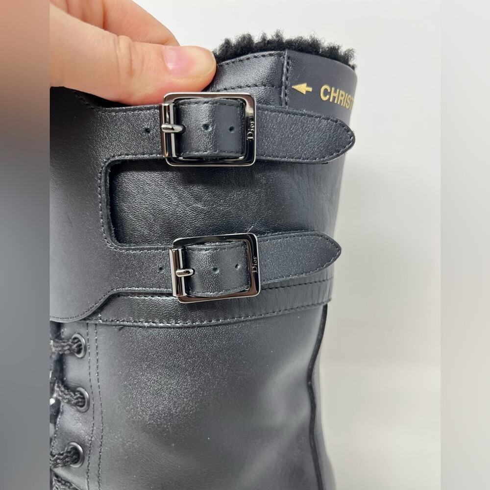 Dior Black Leather Combat Boot Shearling lined inside Lace Up size 40.5 EU - Picture 6 of 11